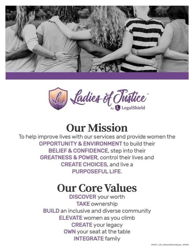 Ladies of Justice by Legal Shield - Mission and Core Values