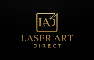 Laser Art Direct gold logo on a black background.